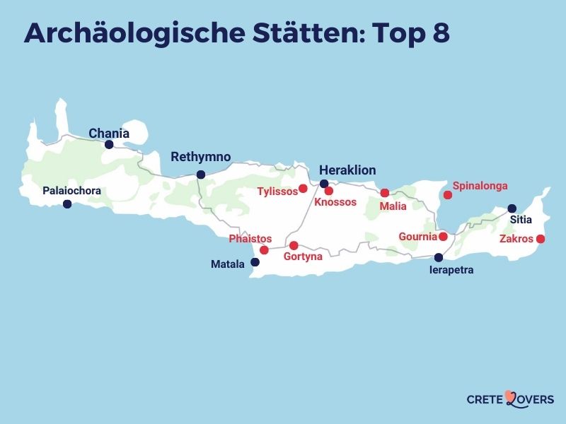 Karte der besten archäologischen Stätten Kreta